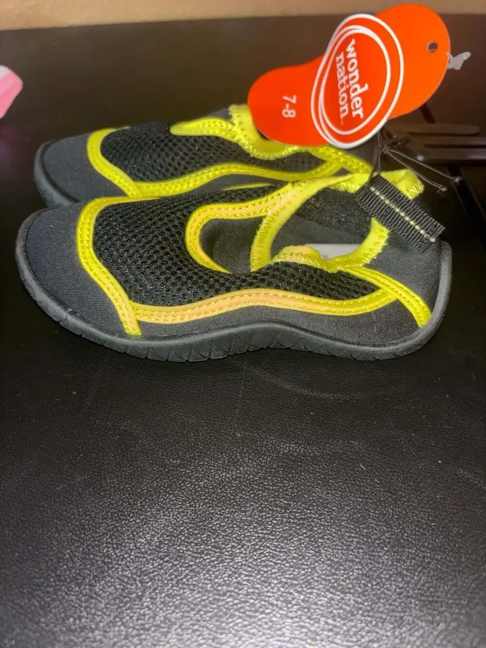 Wonder Nation Toddler Black and Yellow Water Shoes Size 7-8